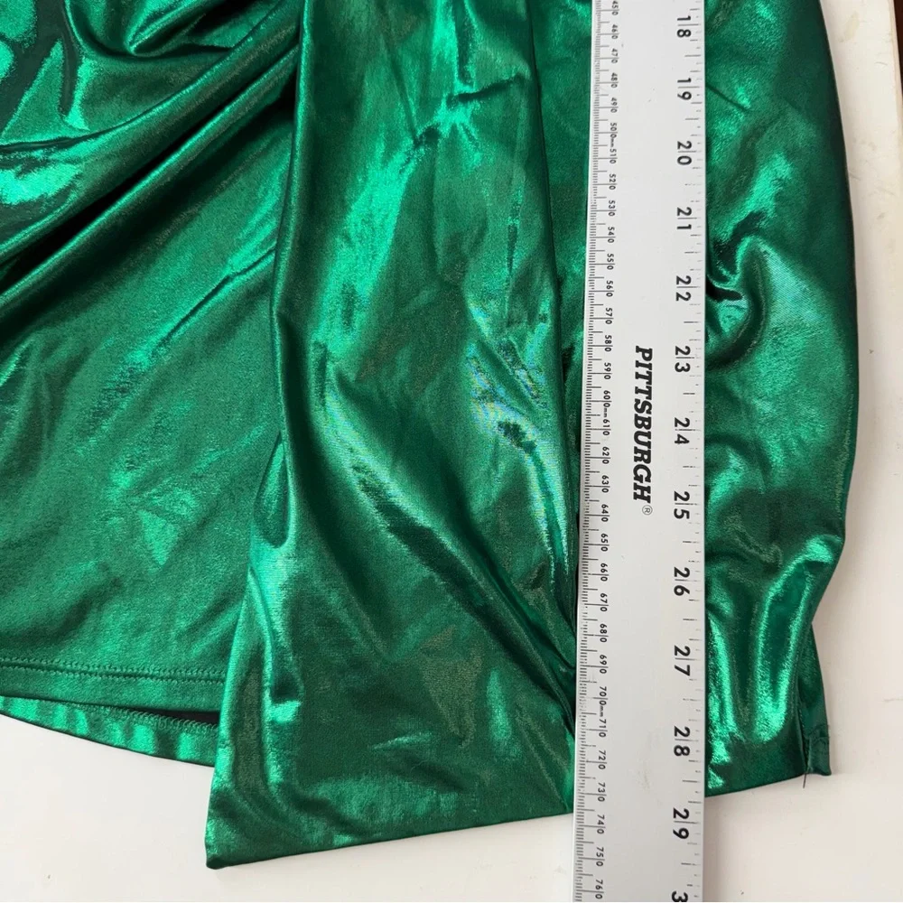 HOURS Emerald Metallic Draped Ruched Mini Dress XS Cocktail Holiday NYE Revolve - Picture 6 of 8